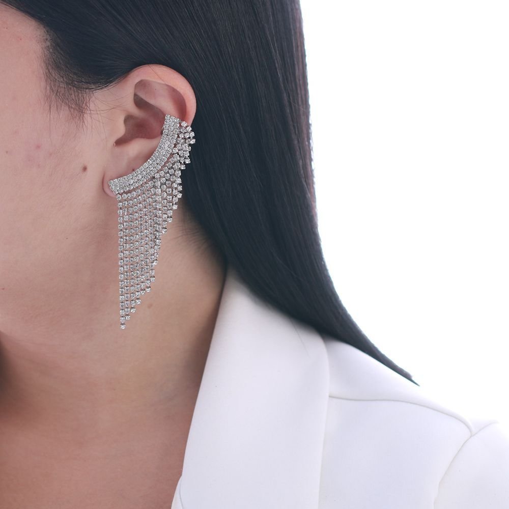 Brt-6734-Pl Brinco Ear Cuff Platina Cravejado Cristal