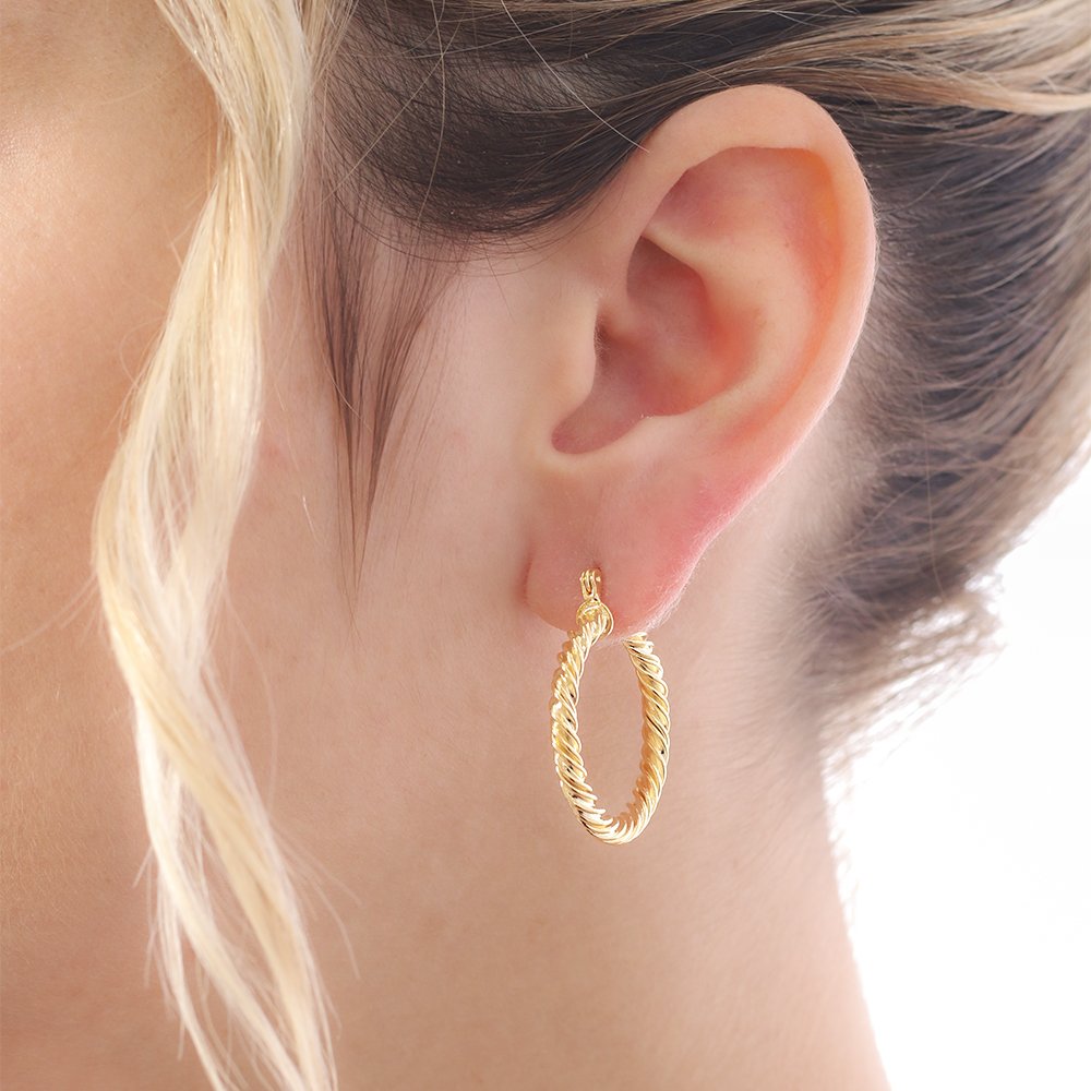 Brt-6752-Do (3,1cm) Brinco Argola Torcida Com Fecho Italiano.