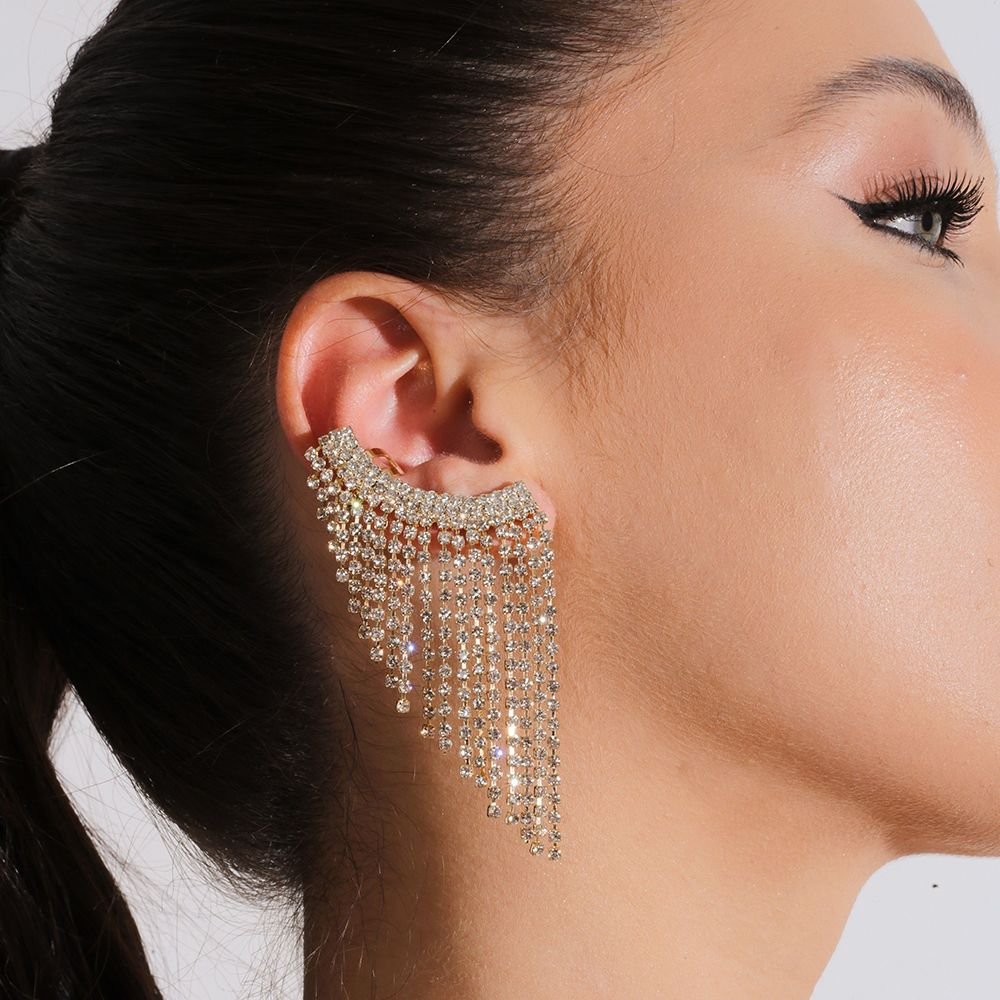 Brt-6911-Do Brinco De Franja Cravejado Cristal (10cm)