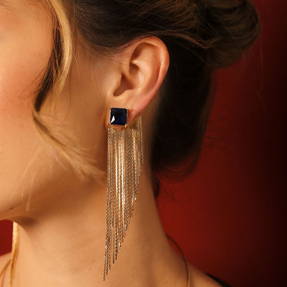 Brt-6953-Do Brinco De Quadrado Com Franja Verde Esmeralda.