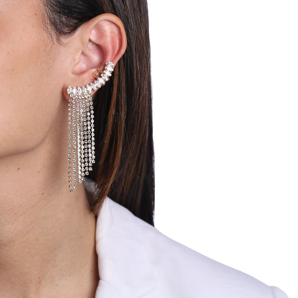 Brt-6965-Do Brinco De Franja Ear Cuff Cristal