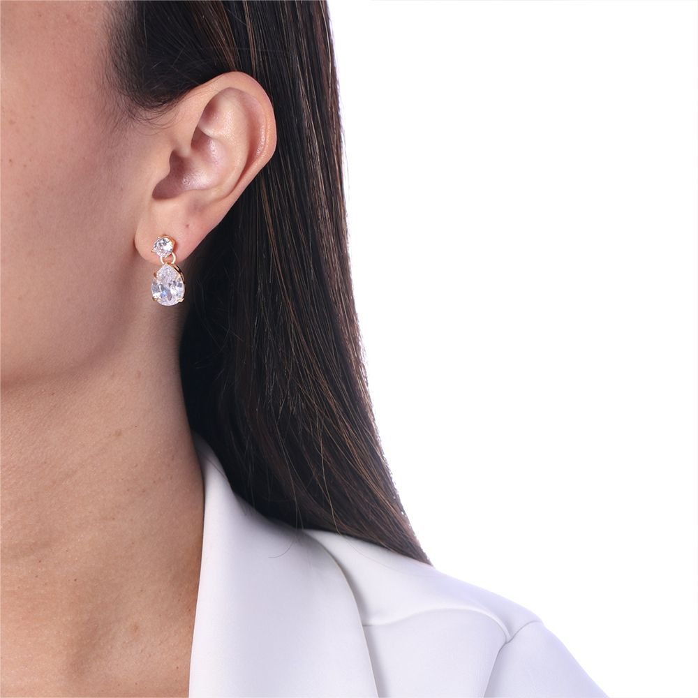 Brt-6975-Do Brinco De Pedra Em Gota Com Base Redonda Cristal