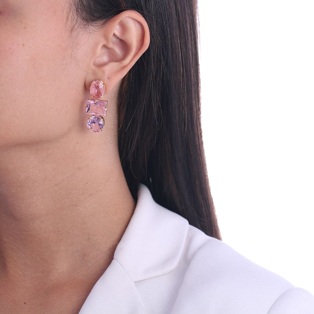 Brt-6982-Do Brinco De Pedras Fúcsia