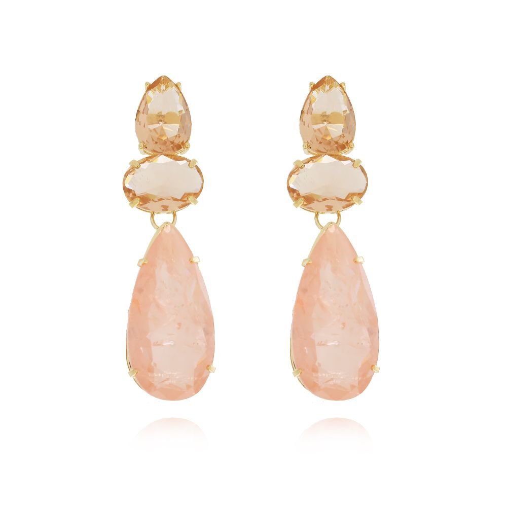 Brt-6989-Do Brinco Grande De Pedra Rosa