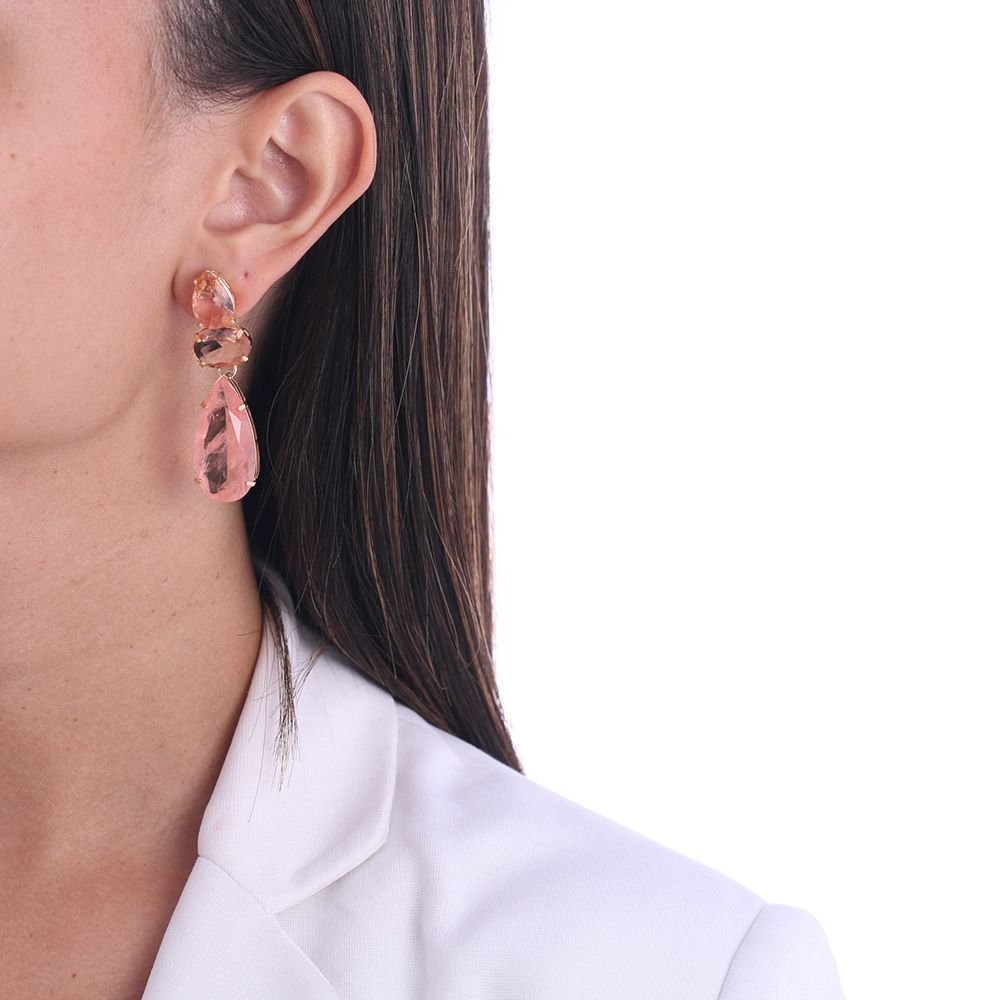 Brt-6989-Do Brinco Grande De Pedra Rosa