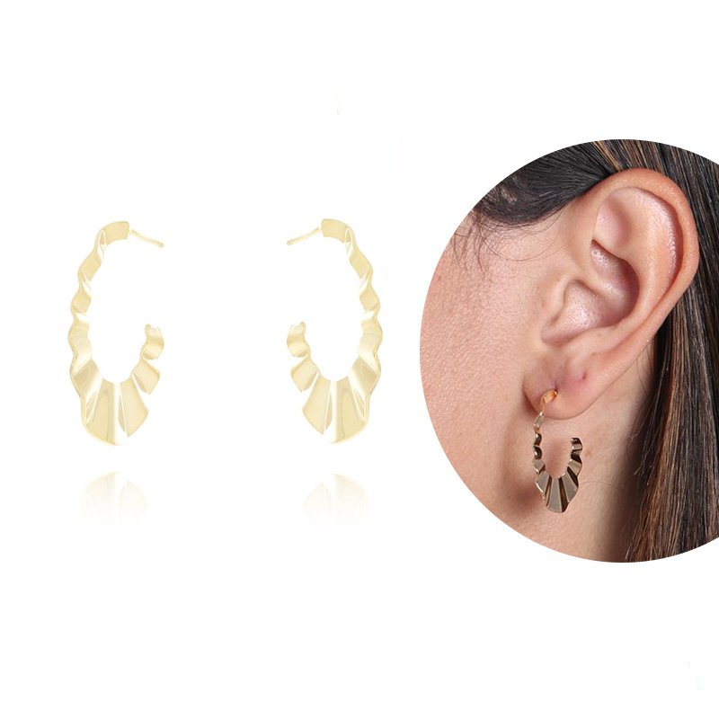 Brt-7019-Do (3cm) Brinco Meia Argola Ondulada