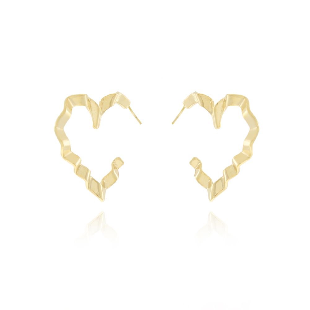 Brt-7021-Do (2,2cm) Brinco Meia Argola De Coração Ondulada