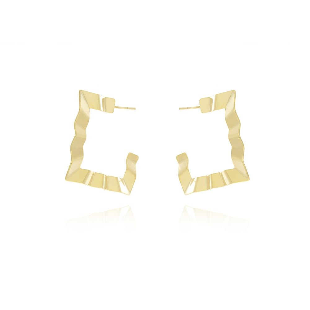 Brt-7024-Do (3,3cm) Brinco Meia Argola Quadrada Ondulada