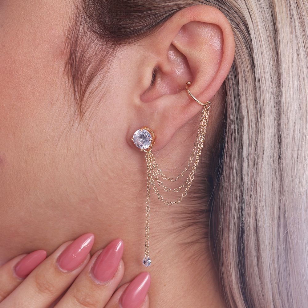 Brt-7067-Do Brinco Ear Cuff Ponto De Luz Com Piercing De Pressão