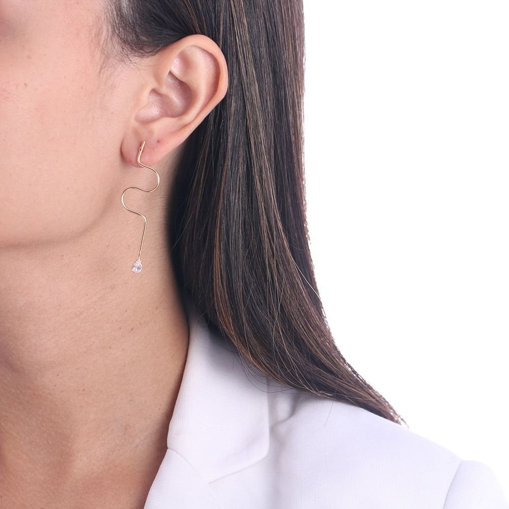 Brt-7069-Do Brinco Ondulado Com Gota Na Ponta