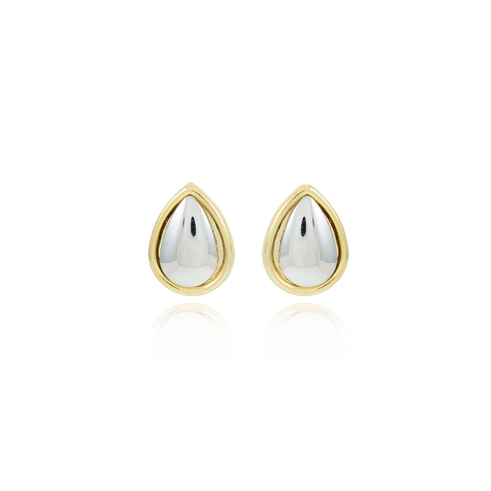 Brt-7476-Do+Rd Brinco Duo Gota Liso - Ouro + Ródio Branco.&Nbsp;