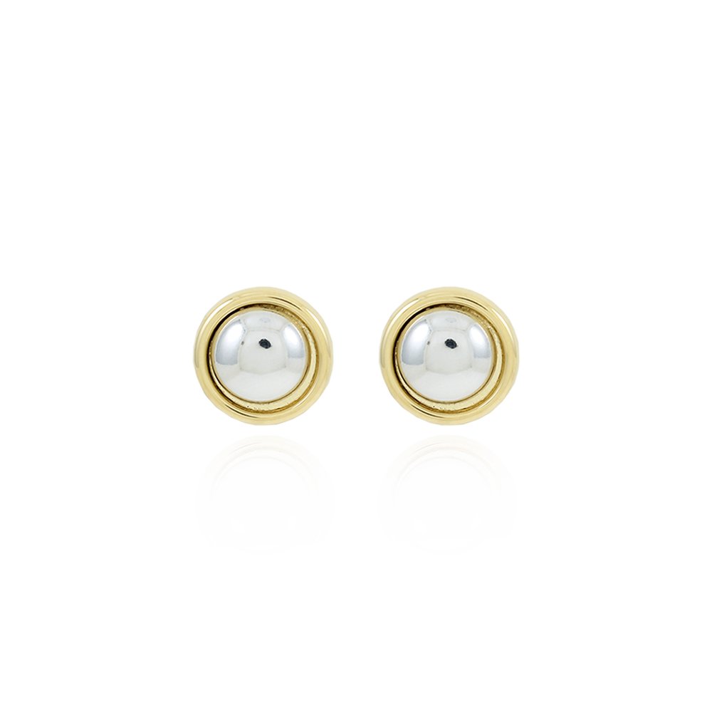 Brt-7478-Do+Rd Brinco Redondo Liso Duo - Ouro + Ródio Branco.