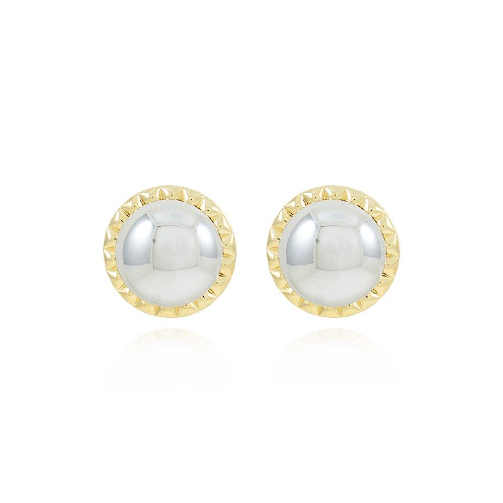 Brt-7482-Do+Rd Brinco Duo Redondo - Ouro + Ródio Branco.