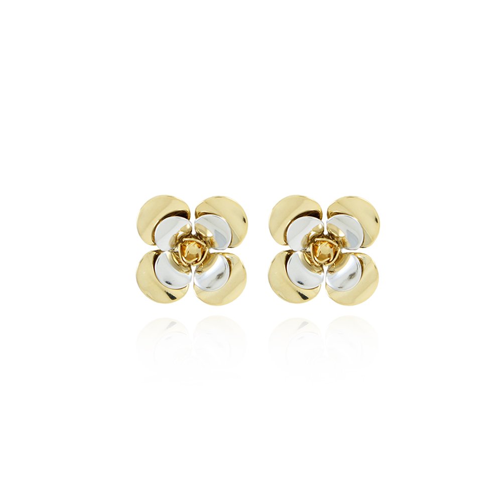 Brt-7483-Do+Rd Brinco De Flor Duo - Ouro + Ródio Branco.