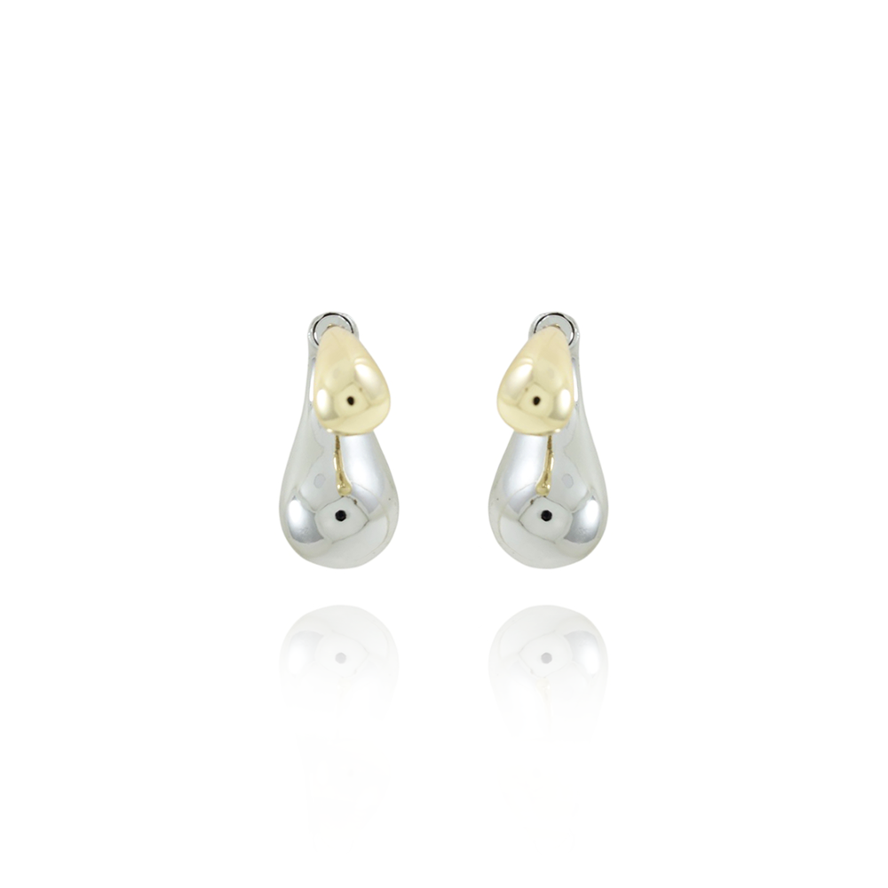 Brt-7545-Do+Rd Brinco Gota Dupla - Dourado + Ródio Branco.