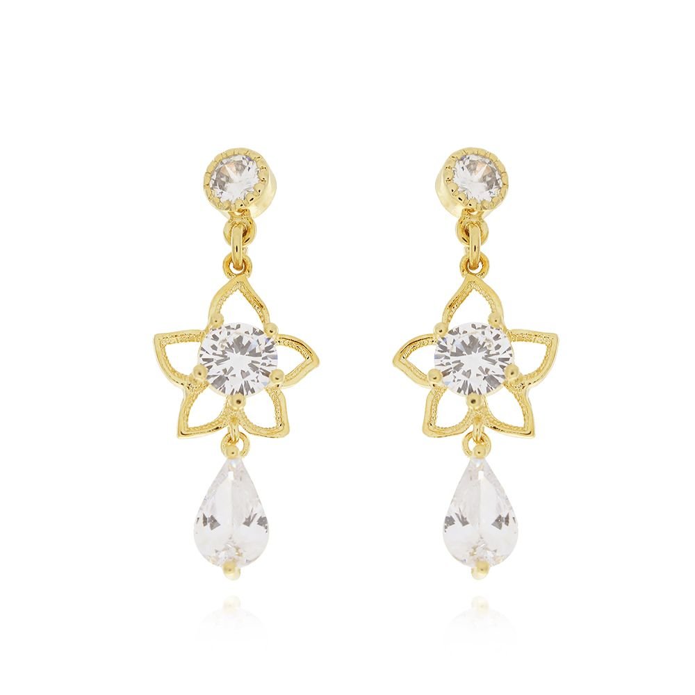 Brt-821-Do - Brinco Flor Com Zircônias