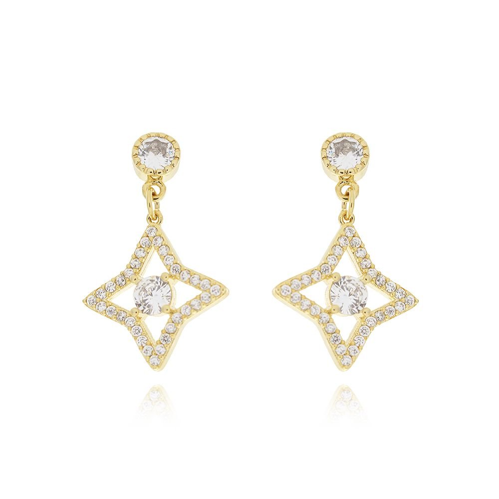 Brt-823-Do - Brinco Estrela Cravejado Com Micro Zircônias