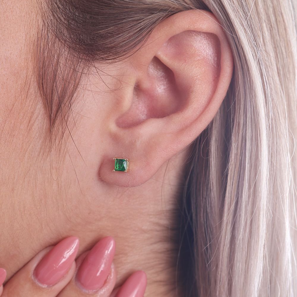 Bx000527-Do Brinco Quadrado De Pedra Verde Esmeralda 