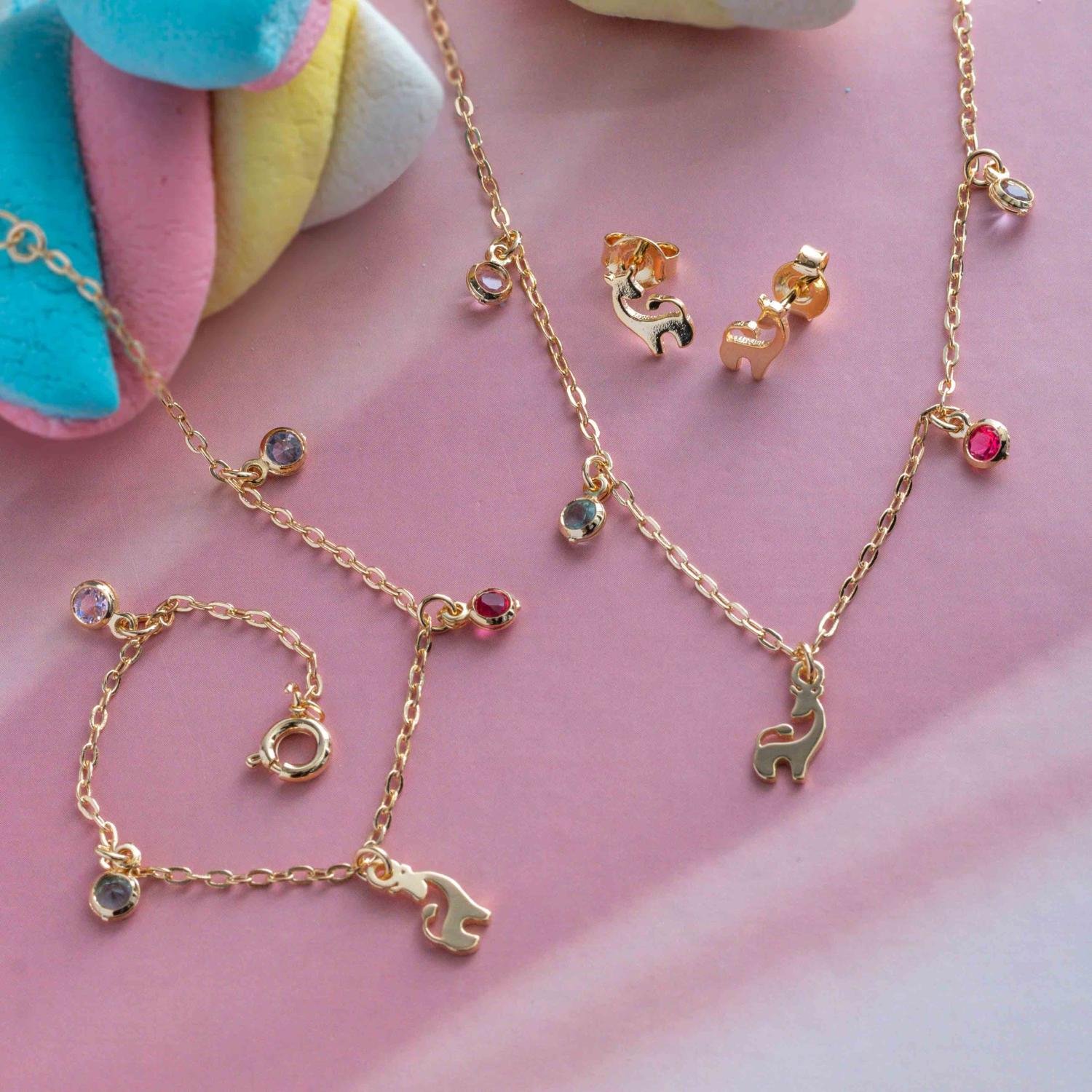 Cjls-3632-Fo Conjunto Infantil De Girafinha Colorido (Brinco + Colar 35cm+5cm + Pulseira).