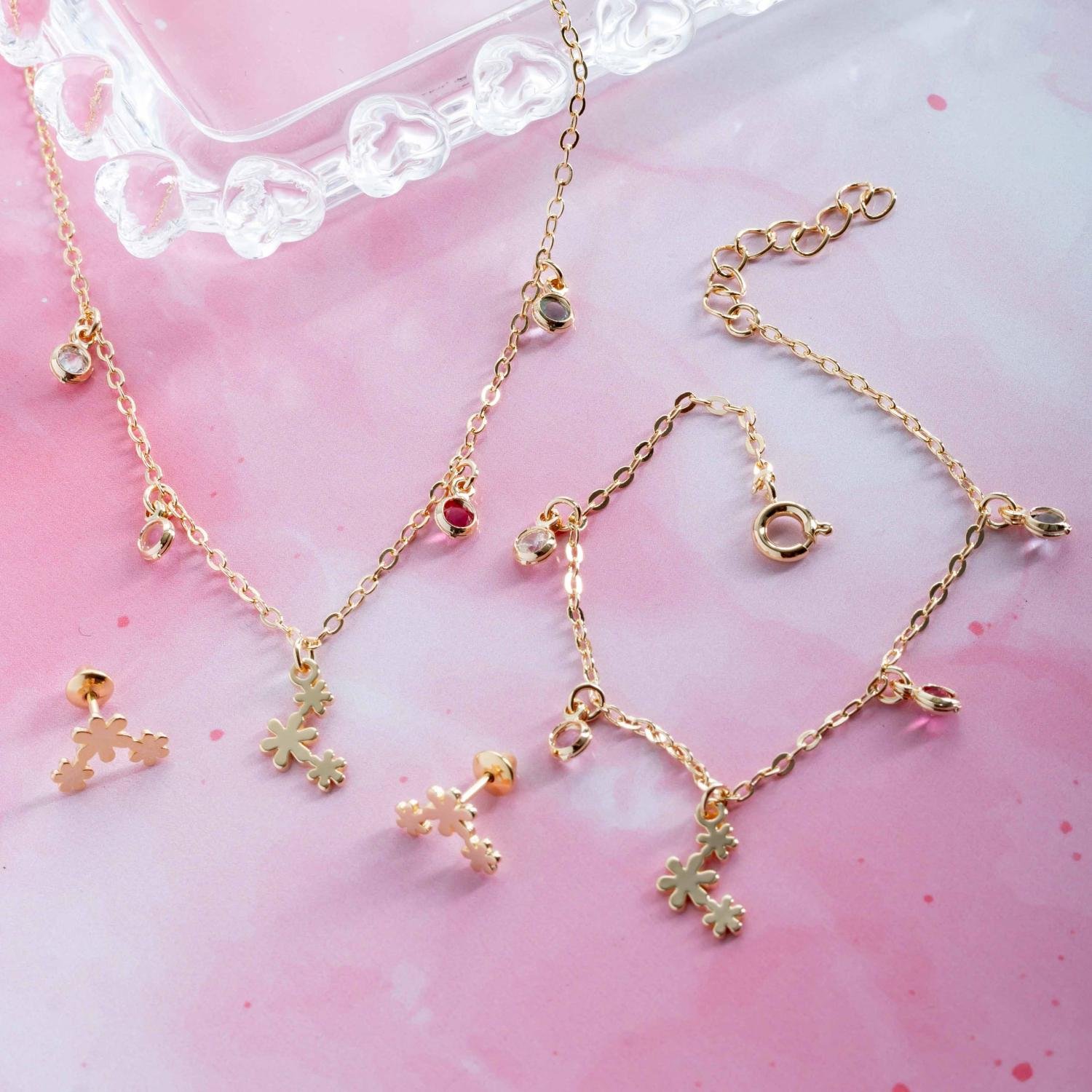 Cjls-3684-Fo Conjunto Infantil De Florzinhas Colorido (35cm+5cm).