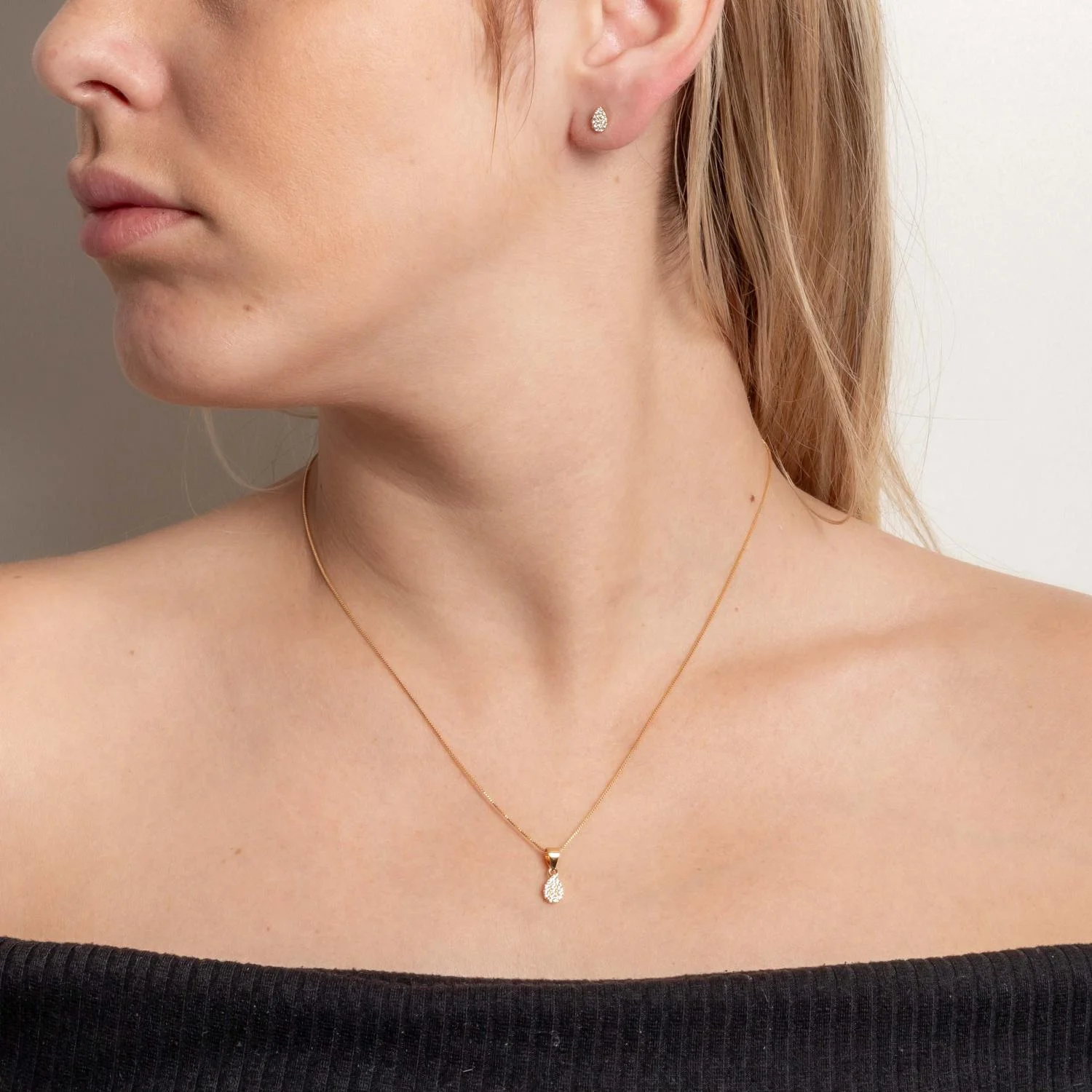 Cjt-1122-Fo Conjunto De Gota Cravejado De Zircônias Cristais (40cm+5cm).