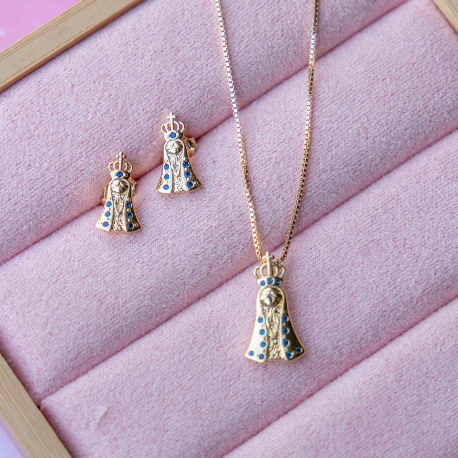 Cjt-1129-Fo Conjunto Infantil De Nossa Senhora Aparecida Azul Escuro (35cm).