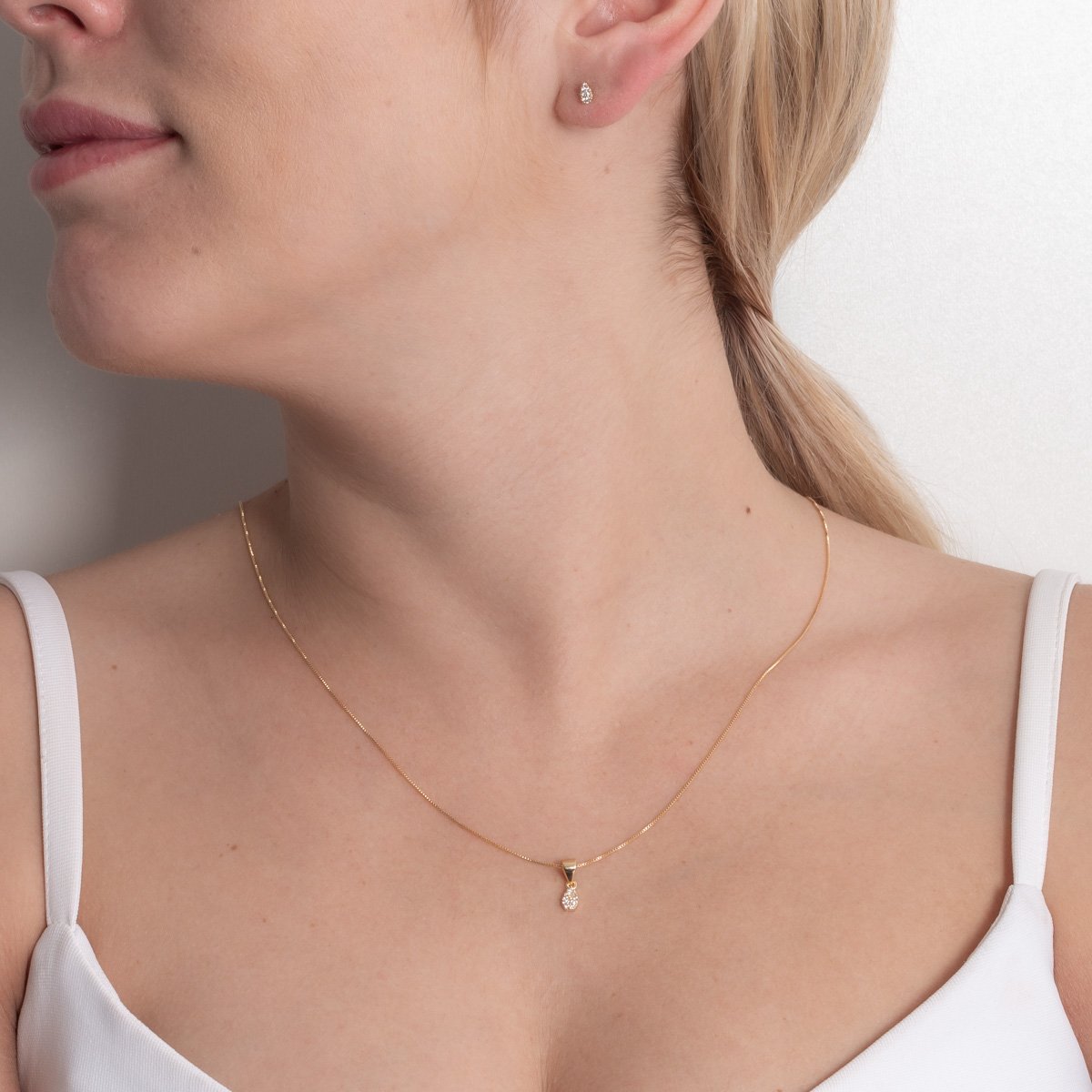 Cjt-1148-Fo Conjunto Gota Cravejado De Zircônias Cristais (40cm+5cm).