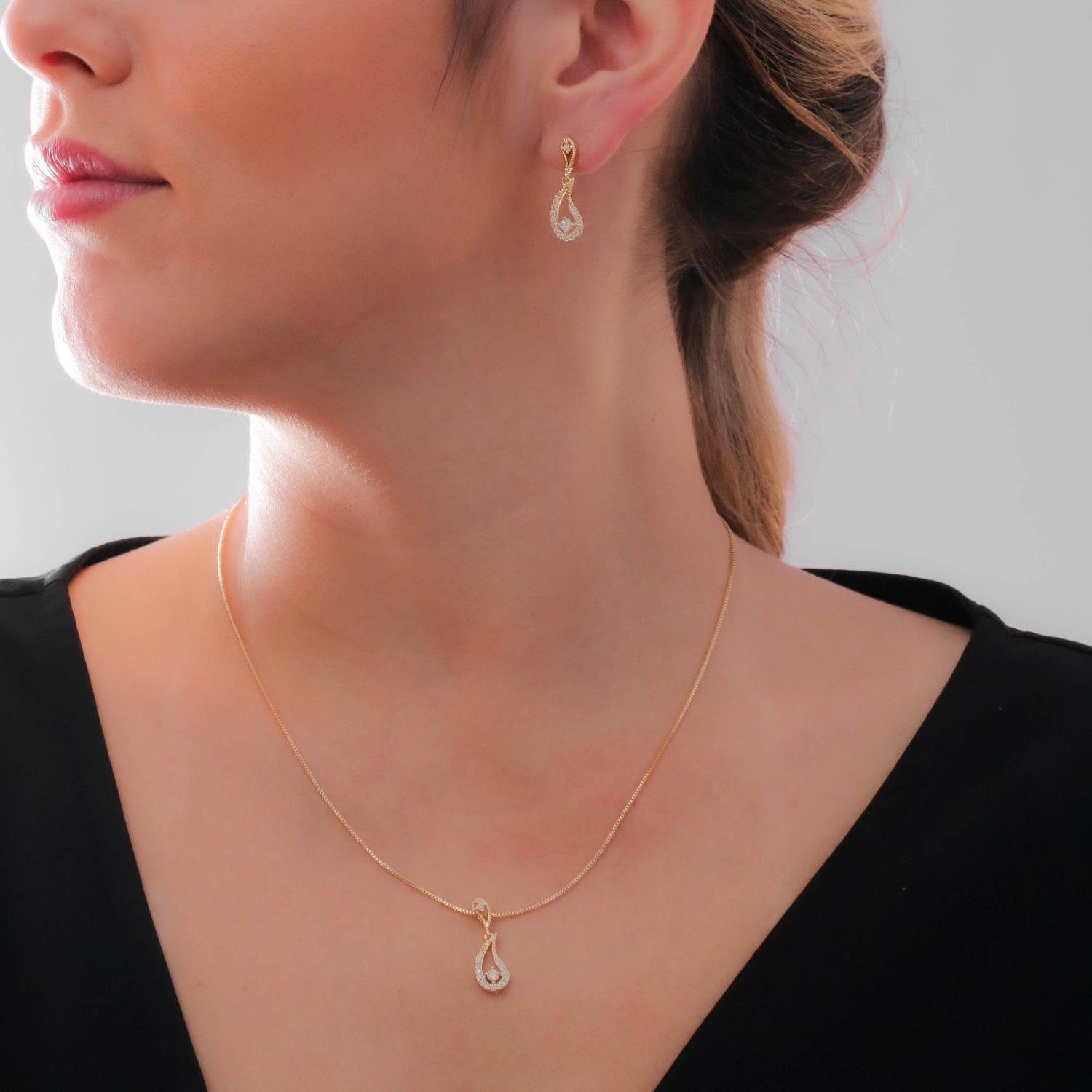 Cjt-215-Fo Conjunto De Gota Cravejado De Zircônias Cristal (45cm+5cm).