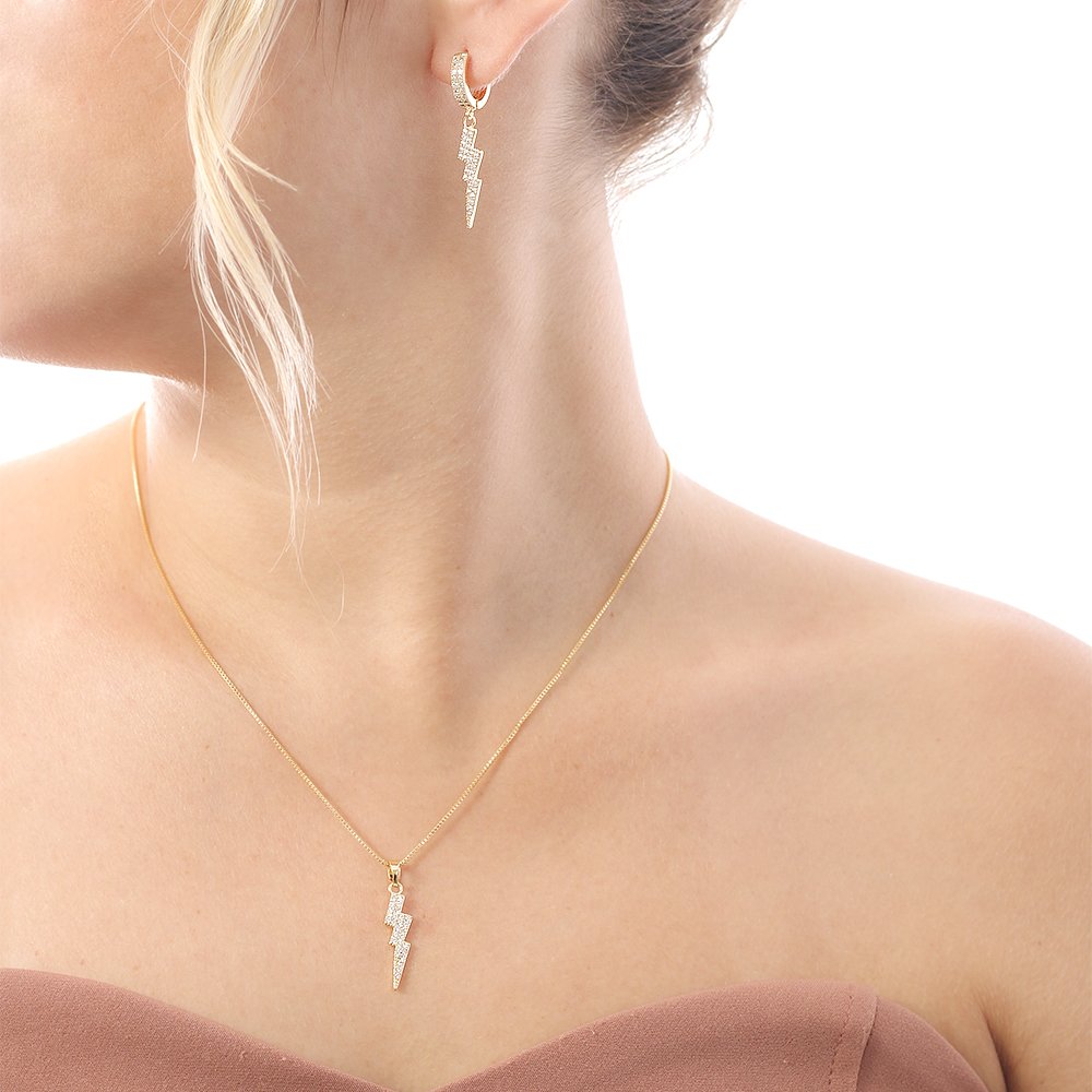 Cjt-397-Fo Conjunto Raio Cravejado Com Zircônias (45cm+5cm).