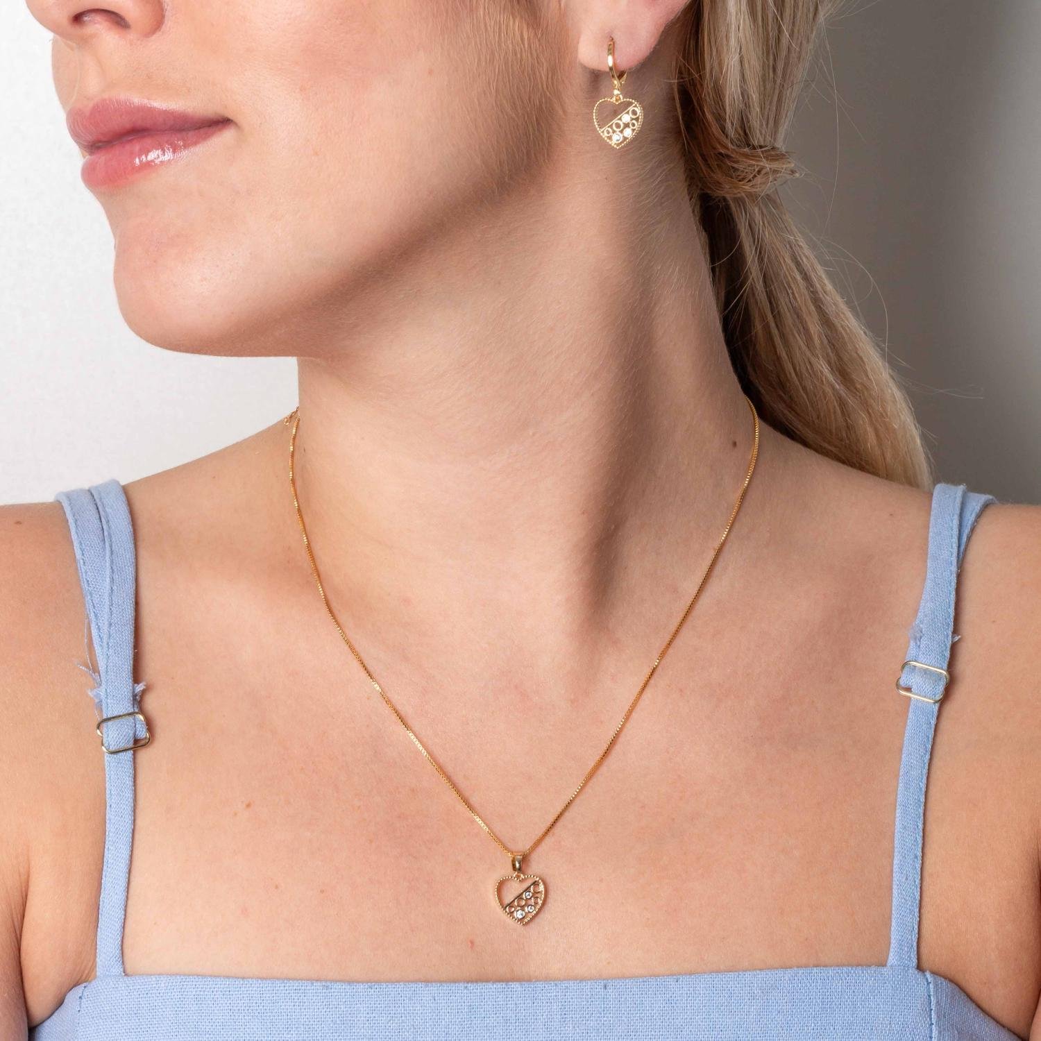 Cjt-453-Fo 45cm+5cm Conjunto Corações Meio Cravejado