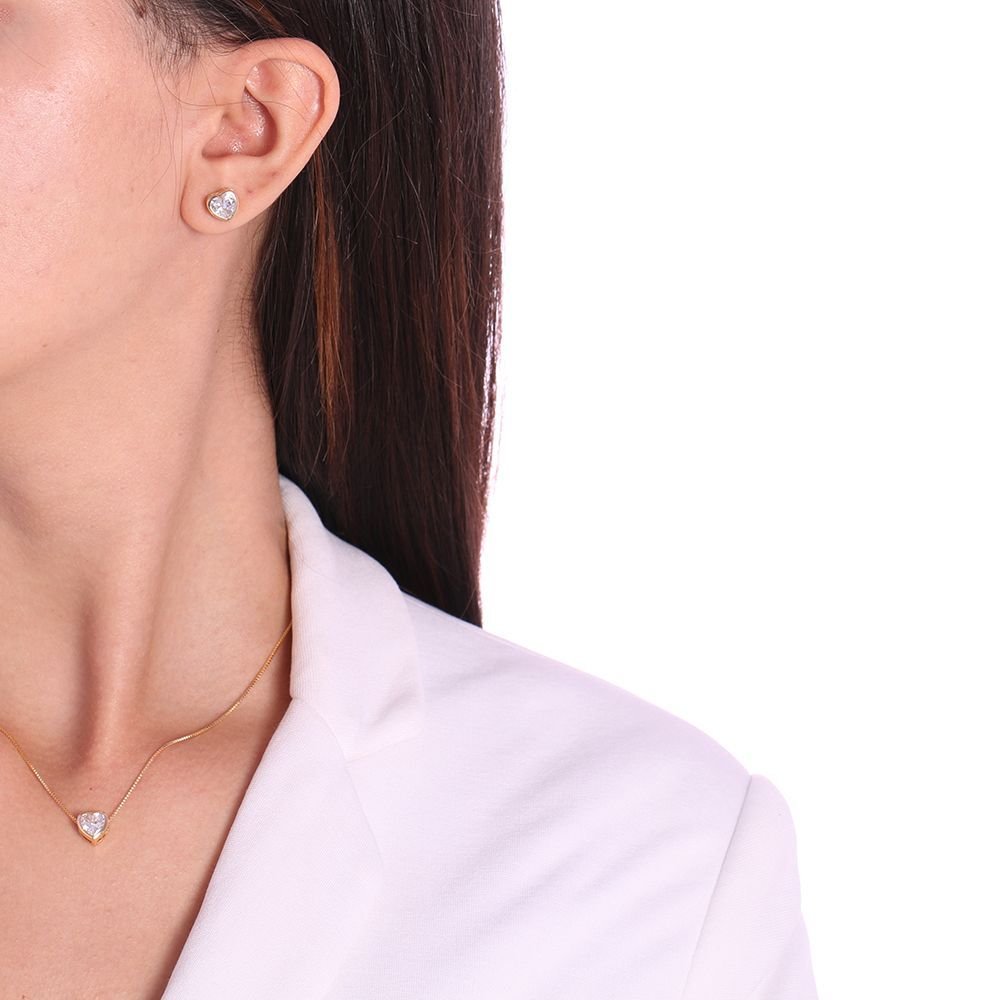 Cjt-463-Fo (40cm+5cm) Conjunto De Coração Com Zircônia Fúcsia.