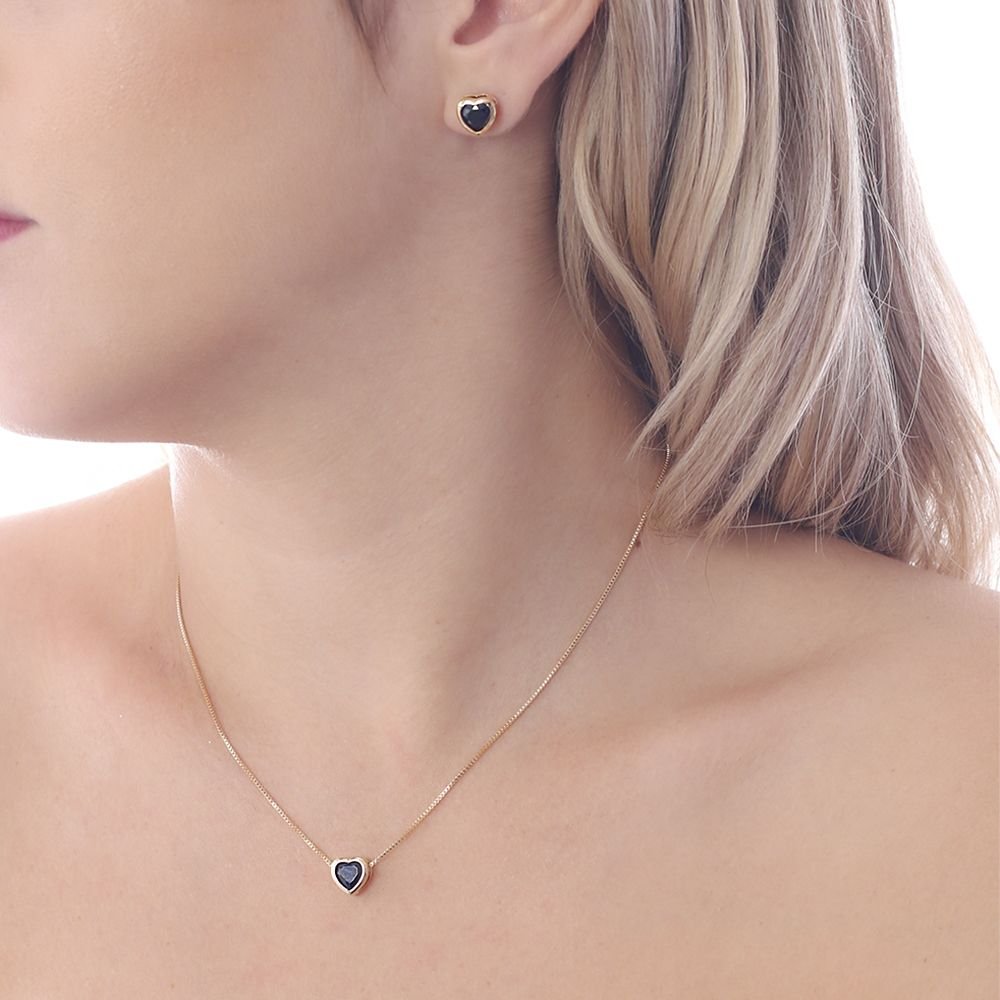 Cjt-463-Fo (40cm+5cm) Conjunto De Coração Com Zircônia Preta.