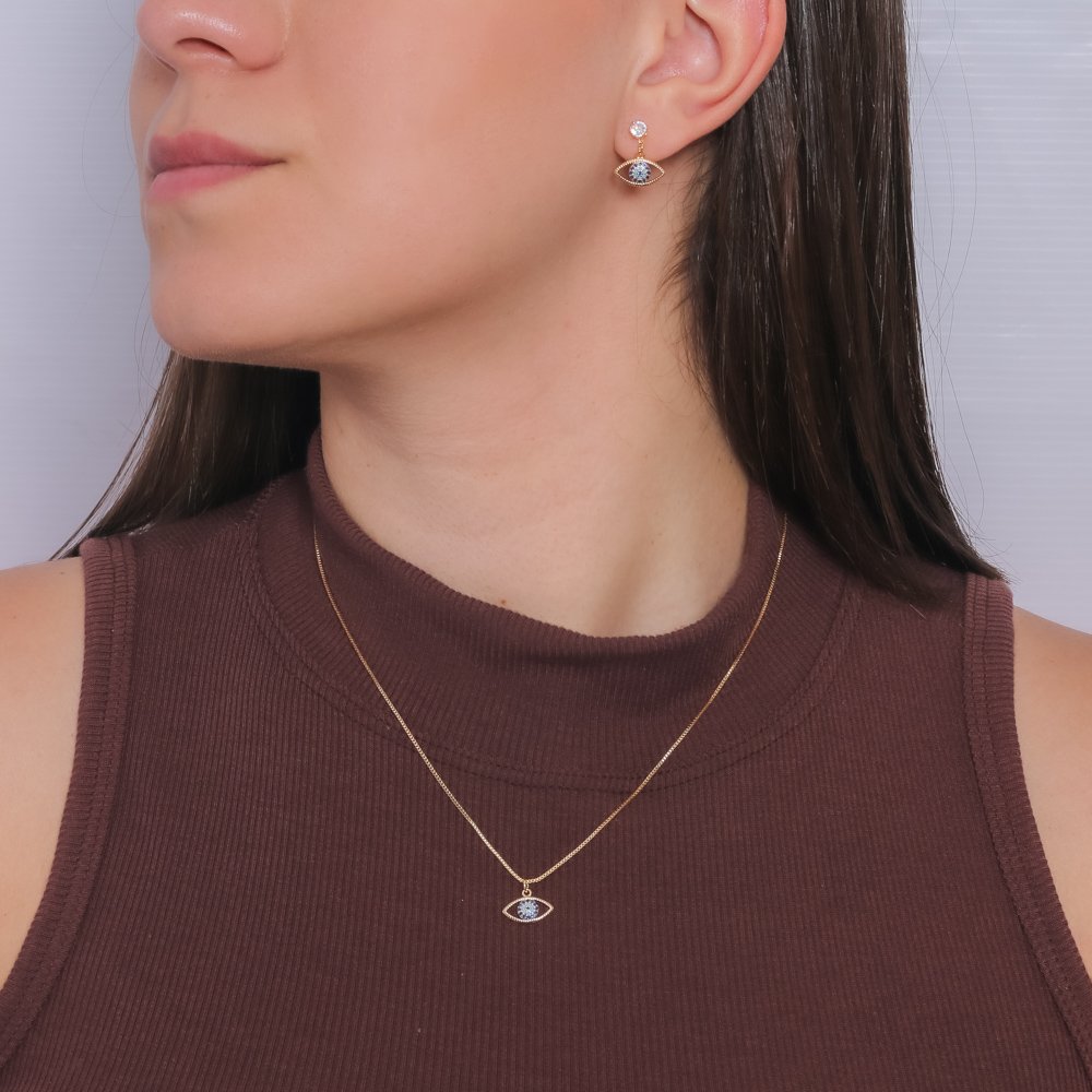 Cjt-527-Fo Conjunto De Olho Grego Cravejado De Zircônias (40cm+5cm).