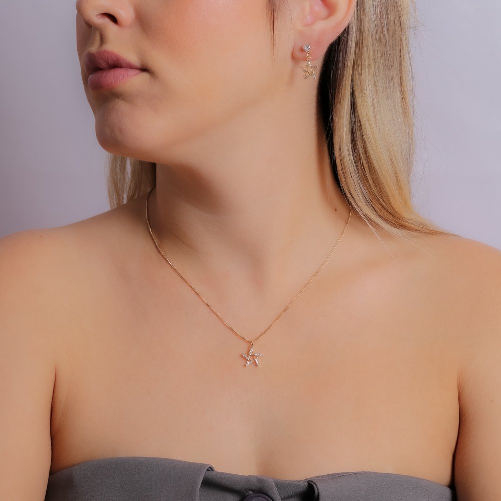 Cjt-528-Fo (40cm+5cm) Conjunto De Estrela Vazada Cravejada