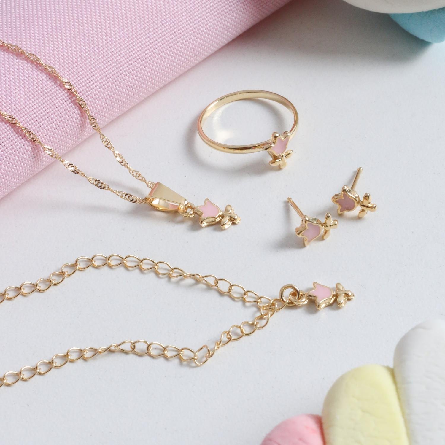 Cjt-556-Fo Conjunto Infantil De Flor Resinada Rosa