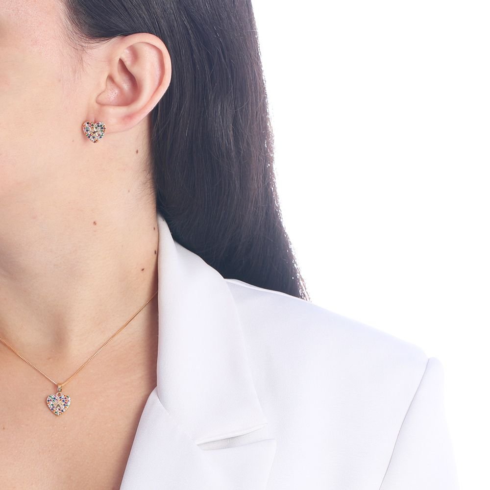 Cjt-577-Fo (45cm+5cm) Conjunto De Coração Com Estrela Cravejado Colorido