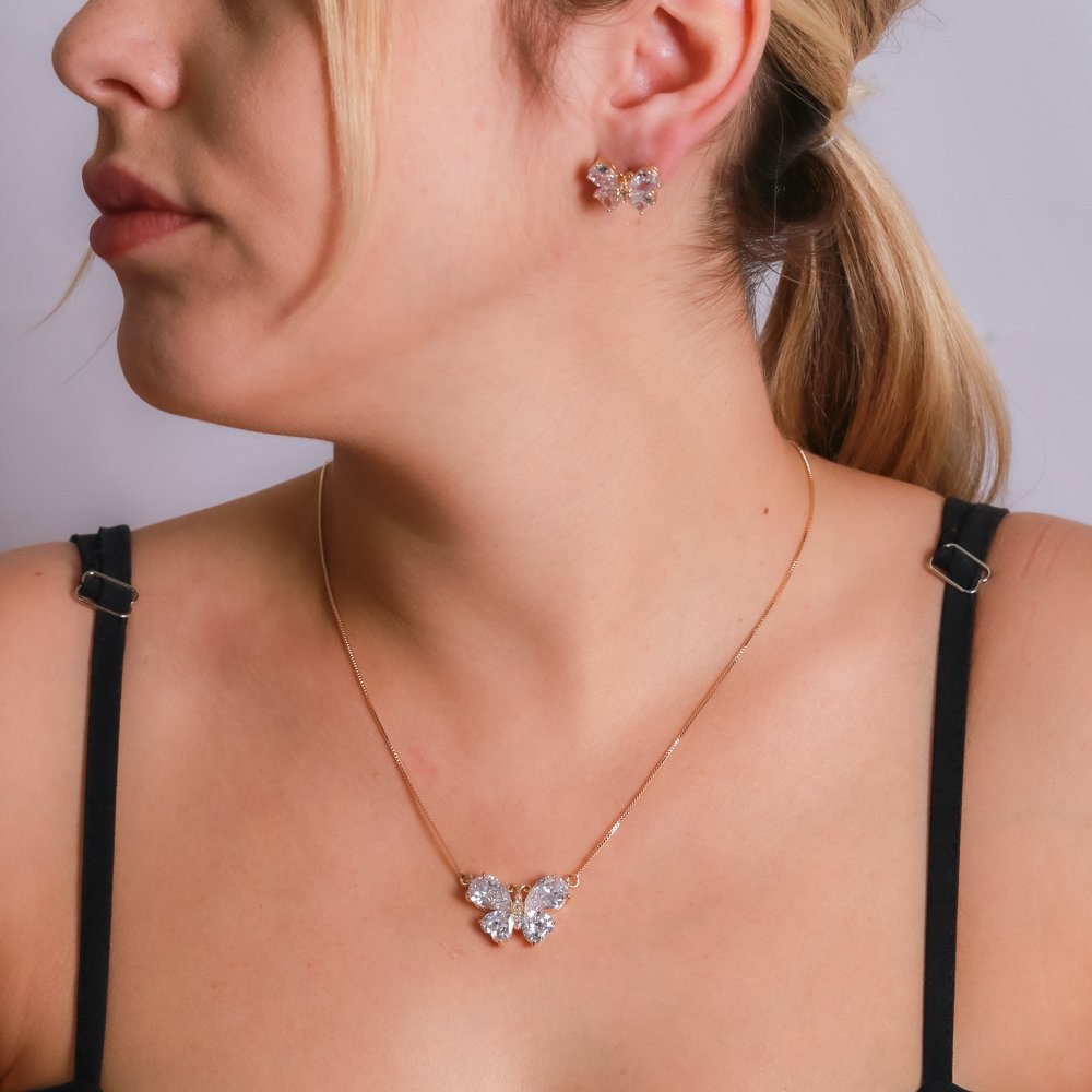 Cjt-603-Fo Conjunto Borboleta Cravejado Cristal (21x21cm+5cm).