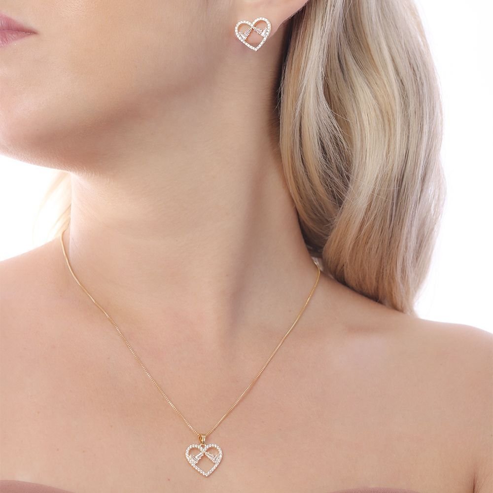 Cjt-699-Fo (45cm+5cm) Conjunto De Coração Cravejado De Zircônias Cjt-699-Fo (45cm+5cm) Conjunto De Coração Cravejado De Zircônias