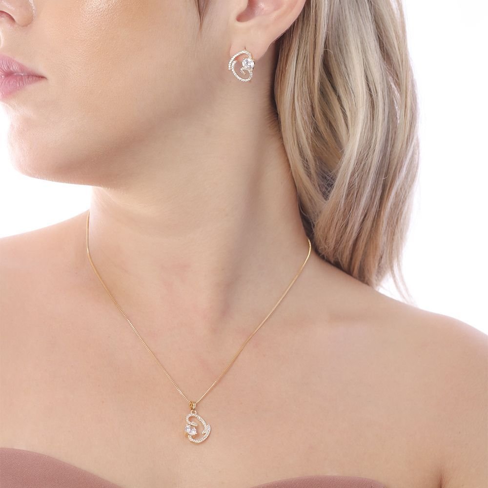 Cjt-702-Fo (45cm+5cm) Conjunto De Coração Cravejado De Zircônias Cjt-702-Fo (45cm+5cm) Conjunto De Coração Cravejado De Zircônias