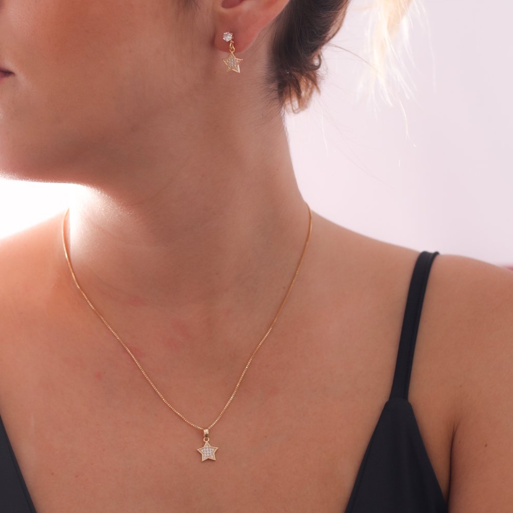 Cjt-748-Fo Conjunto De Estrela Cravejado De Zircônias Cristais (45cm+5cm).