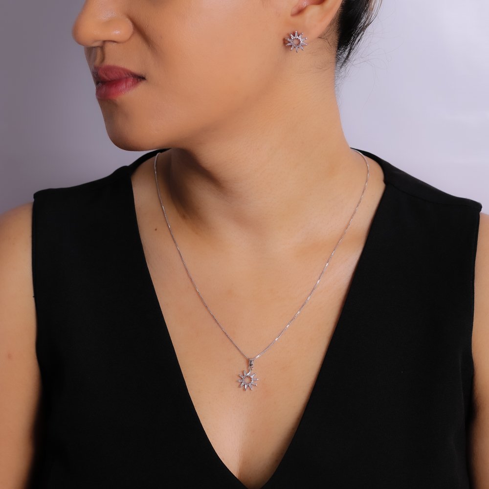 Cjt-758-Rd Conjunto Cravejado De Zircônias Cristais - Ródio Branco (45cm+5cm).