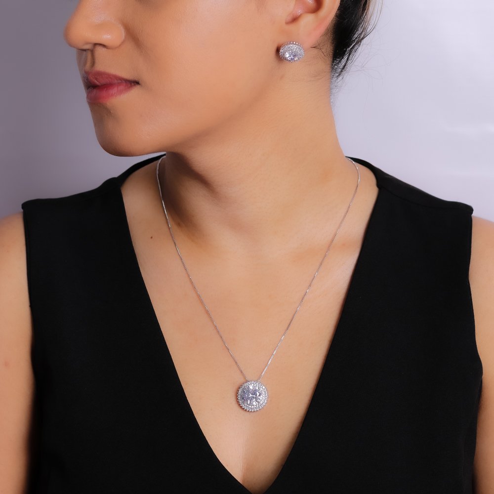 Cjt-762-Rd Conjunto Cravejado Cristal - Ródio Branco (45cm+5cm).