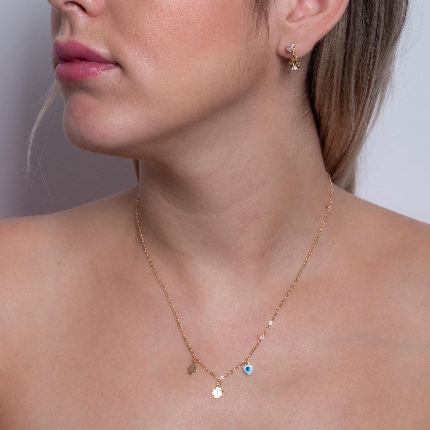 Cjt-812-Fo Conjunto Proteção Com Trevo, Mão De Fátima E Olho Grego (40cm+5cm).