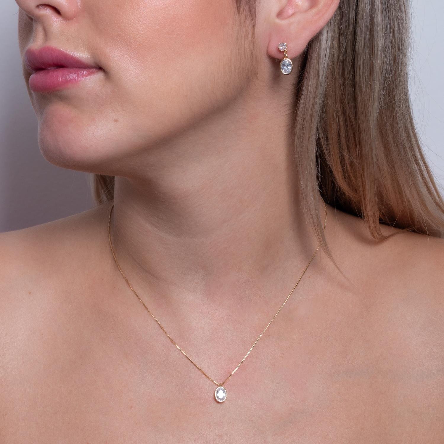 Cjt-847-Fo Conjunto Oval Cravejado De Zircônias Cristais (40cm+5cm).