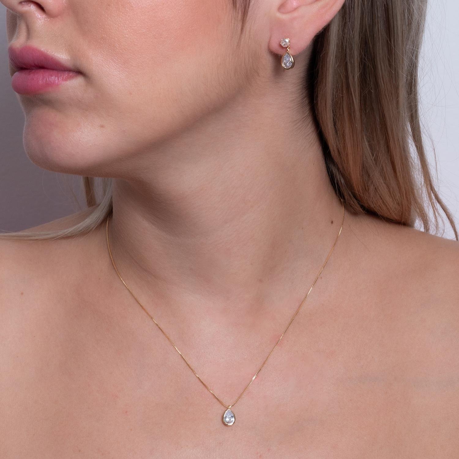 Cjt-849-Fo Conjunto De Gota Cravejado De Zircônia Cristal (40cm+5cm).