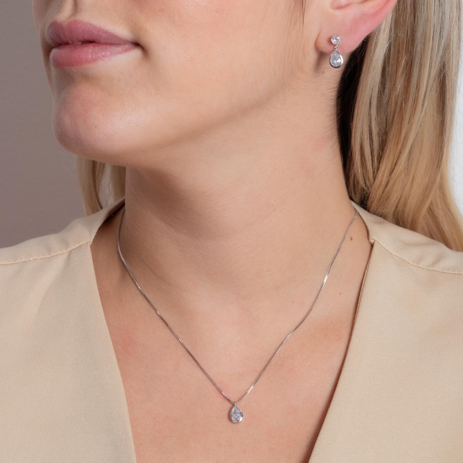 Cjt-849-Rd Conjunto Ponto De Luz Gota Cristal - Ródio Branco (40cm+5cm).