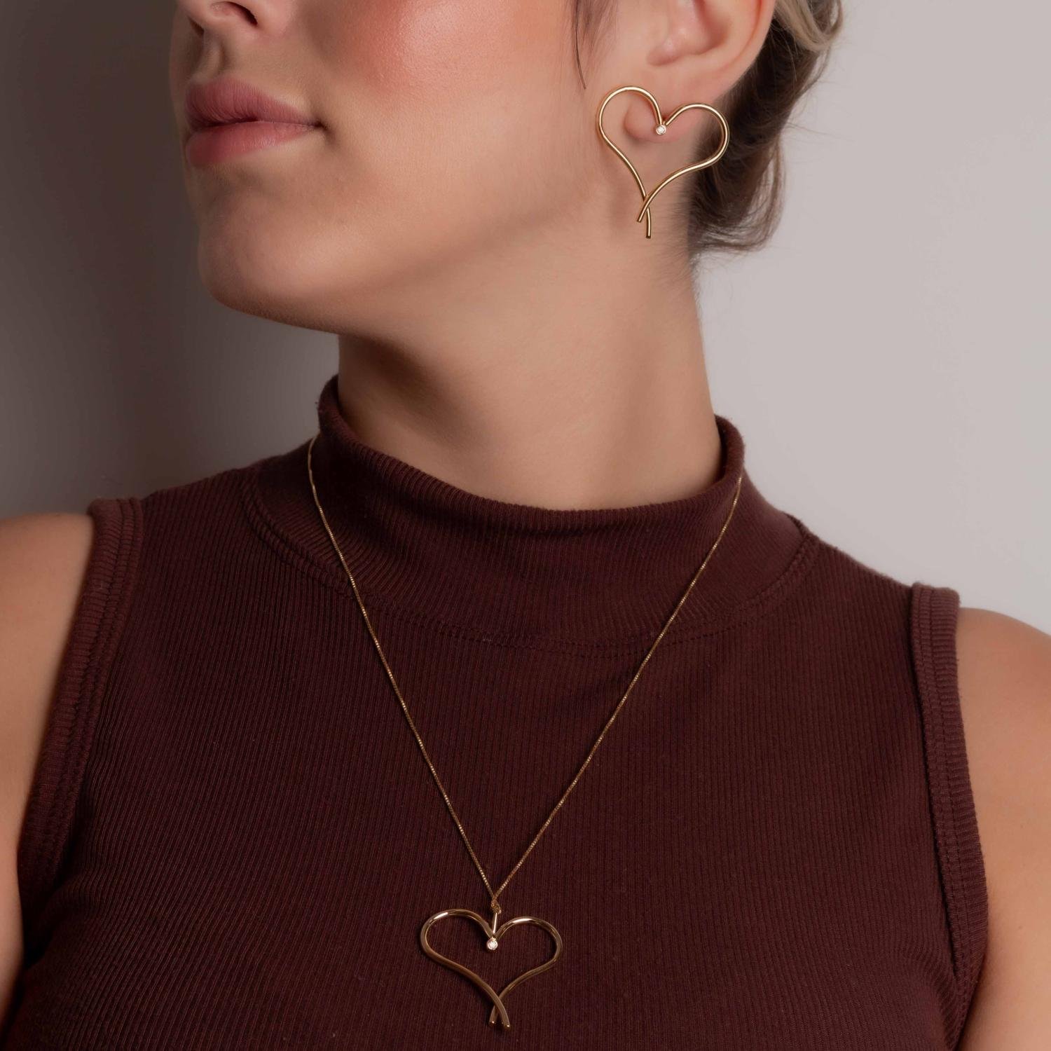 Cjt-858-Fo Conjunto De Coração Vazado Com Zircônia Cristal (50cm+5cm).