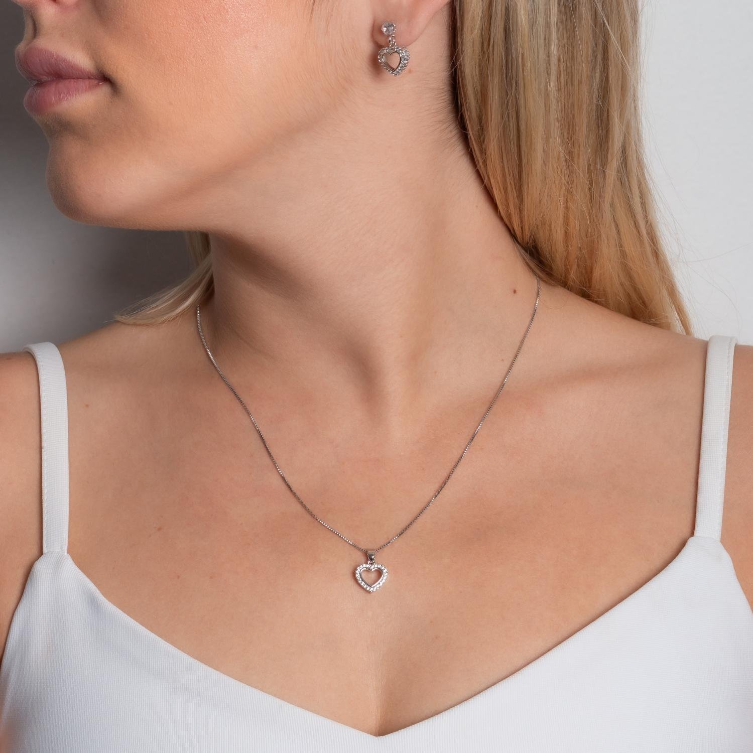 Cjt-863-Rd Conjunto De Coração Cravejado De Zircônias Cristais (45cm+5cm).