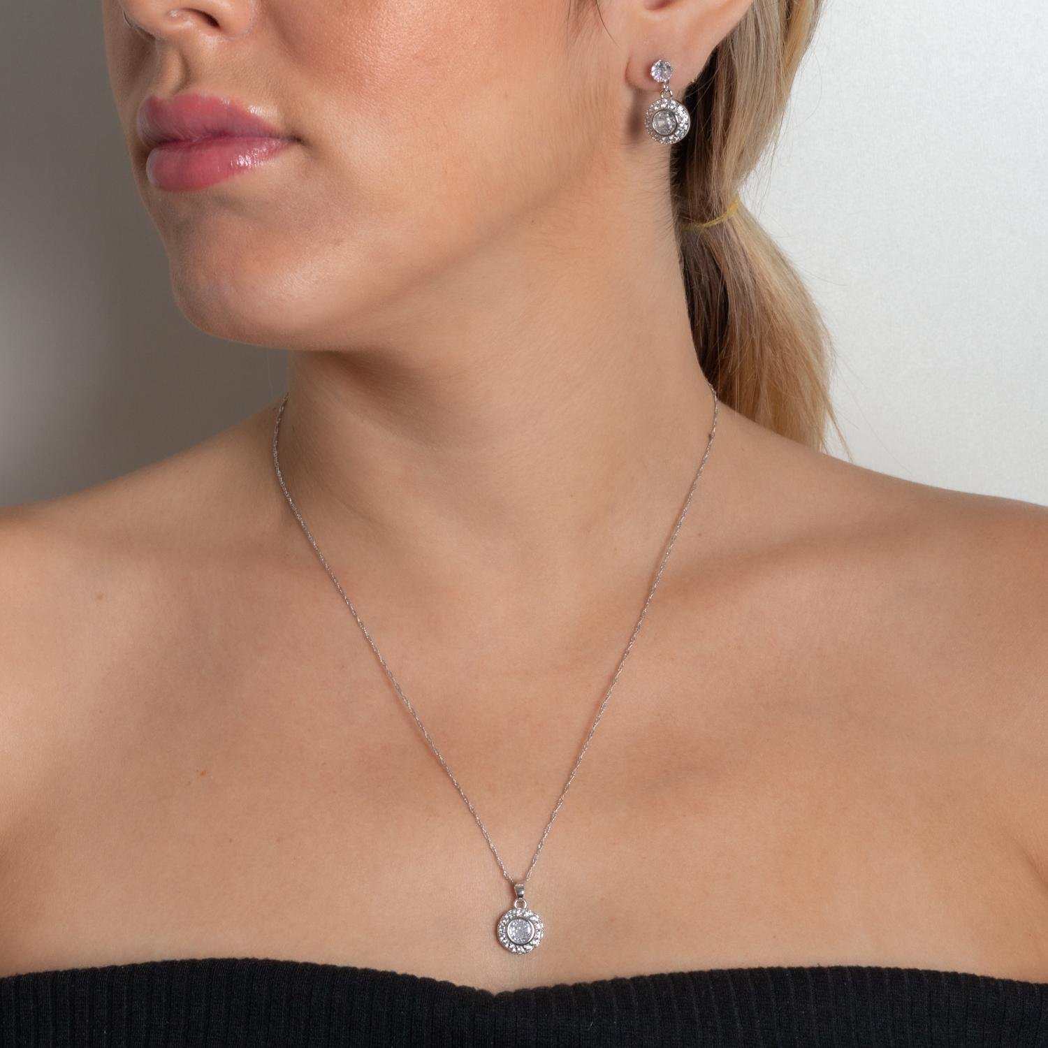 Cjt-889-Rd Conjunto Cravejado Cristal - Ródio Branco (45cm+5cm).