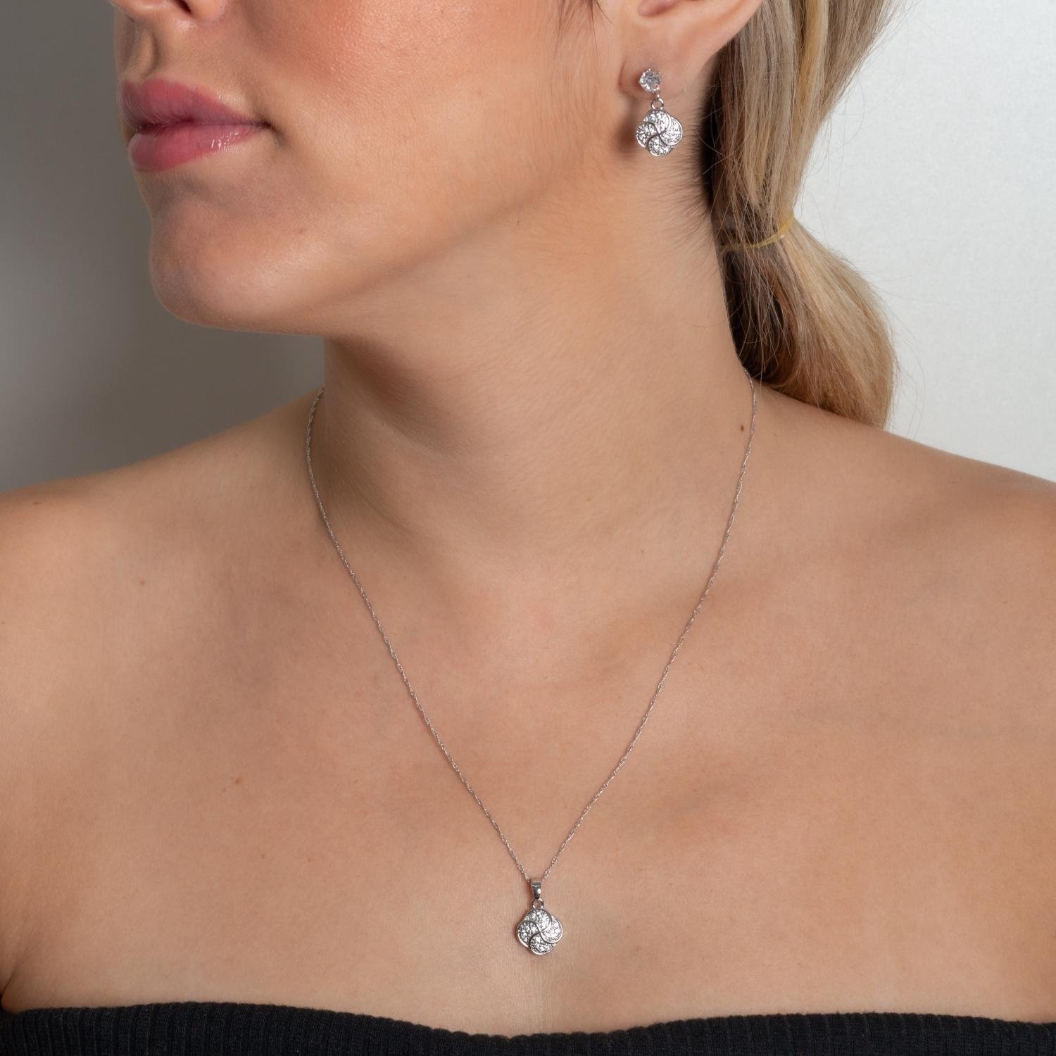 Cjt-891-Rd Conjunto Cravejado De Zircônias Cristais - Ródio Branco (45cm+5cm).